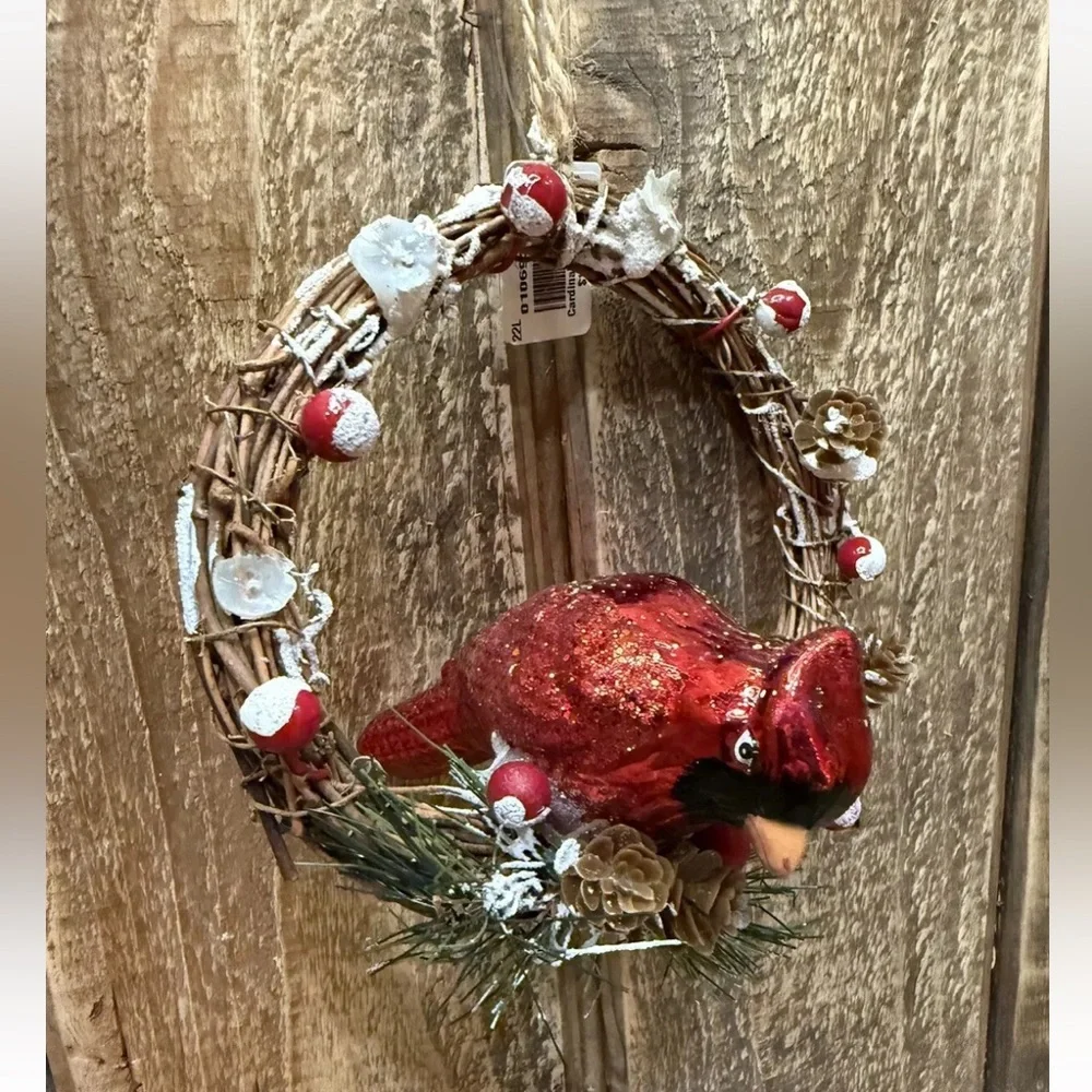NWT Pottery Barn Christmas Red Glitter Bird Cardinal Holiday Wreath Ornament